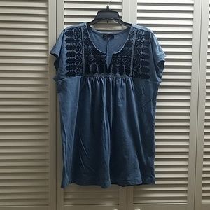 GAP Blue Blouse With Embroided Neckline